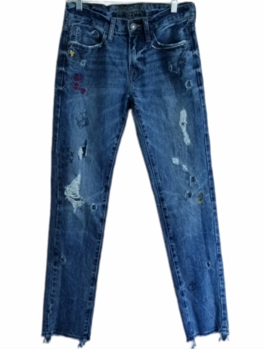 American Eagle Outfitters Distressed Skinny Jeans with Graffiti & Embroidery